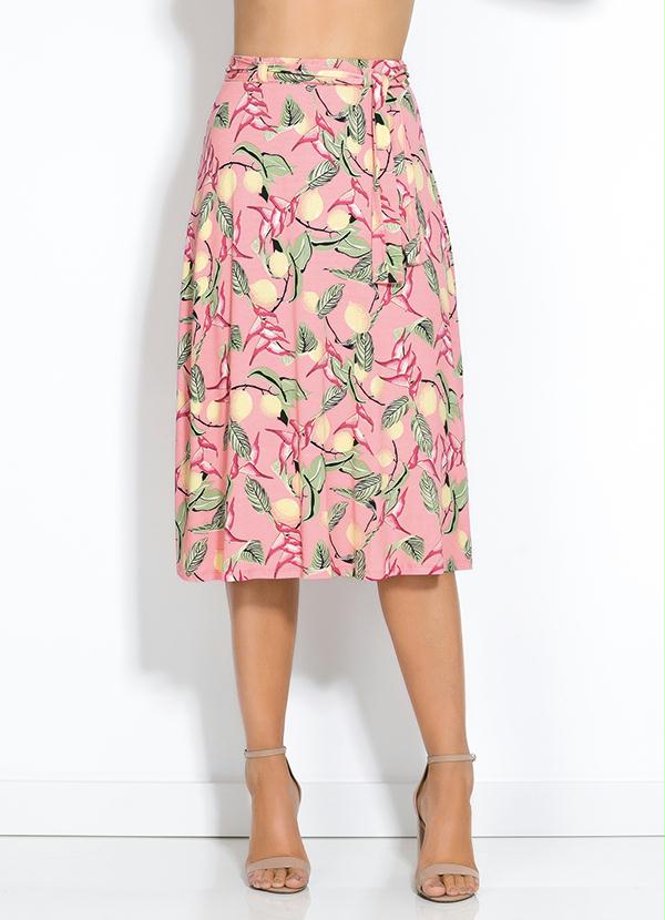 Saia Evas� Midi com Faixa na Cintura (Frutal)