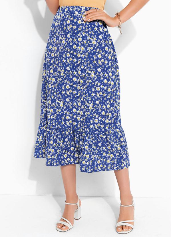 Saia (Floral Azul) com Babado Moda Evang�lica