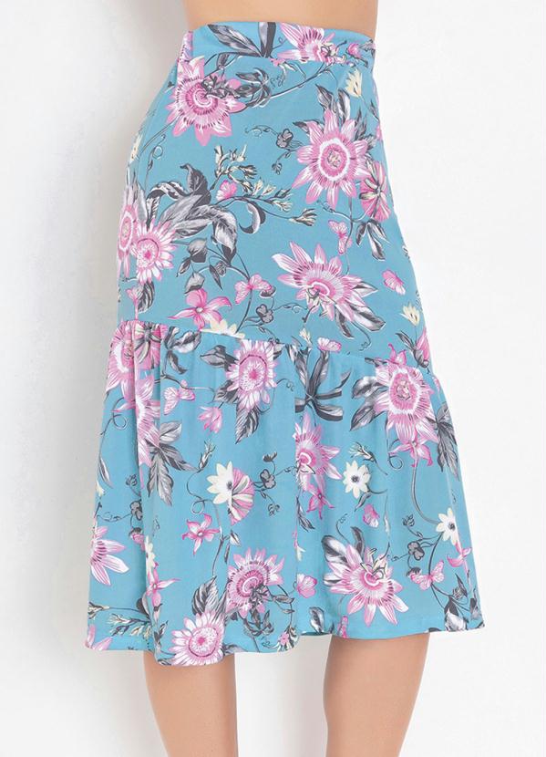 Saia (Floral Azul) com Franzido Moda Evangélica Saia (Floral Azul) com Franzido Moda Evangélica