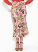 Saia Floral Nude com Babado