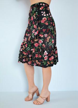 Saia (Floral Preta) com Babado Moda Evagélica Saia (Floral Preta) com Babado Moda Evagélica