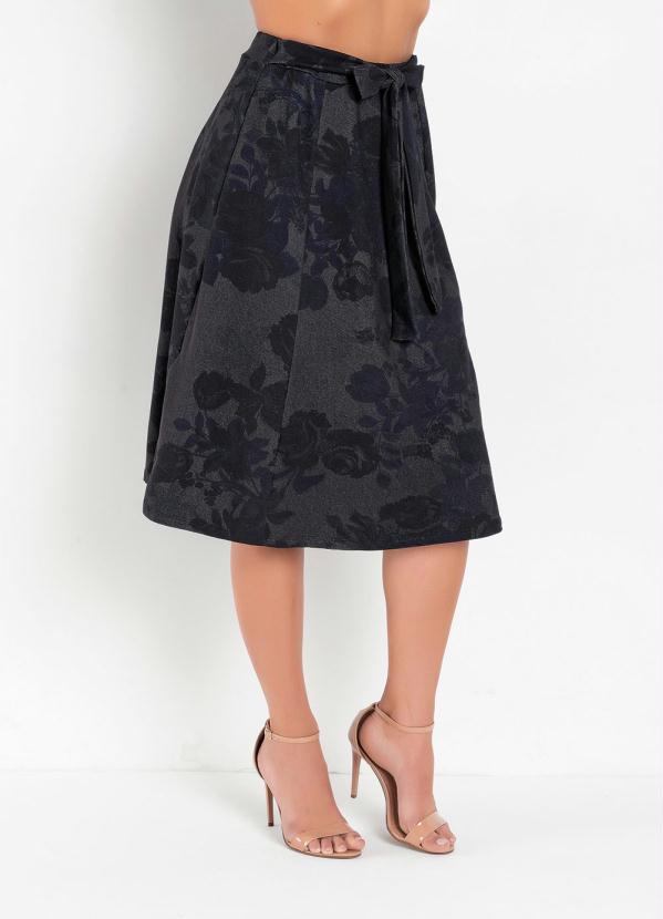 Saia (Floral Preta) com Faixa Fixa Moda Evang�lica
