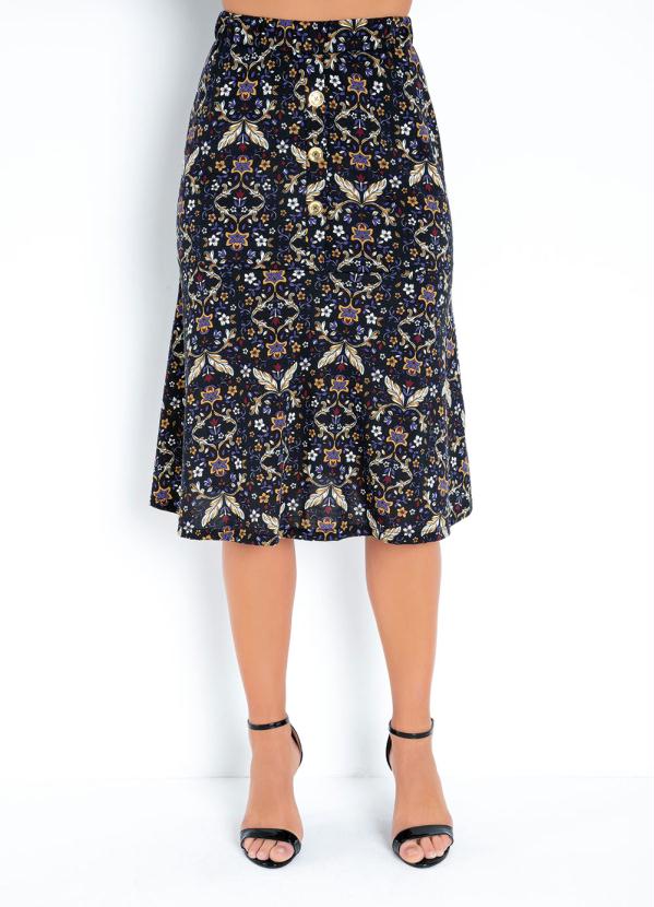 Saia (Floral Preta) com Recorte Moda Evang�lica