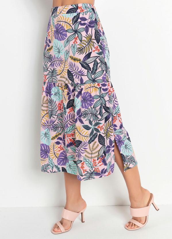 Saia (Floral Rosa) com Fendas Moda Evang�lica
