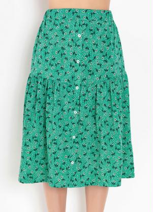 Saia (Floral Verde) com Bot�es Moda Evang�lica