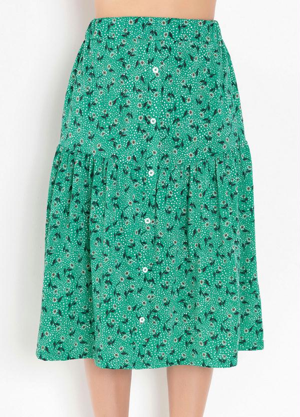 Saia (Floral Verde) com Bot�es Moda Evang�lica