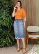 Saia Jeans com Barra Desfiada