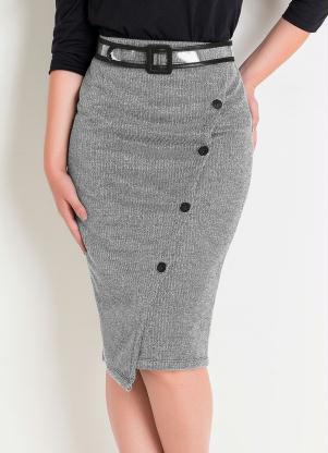 Saia L�pis com Bot�es (Cinza) Moda Evang�lica