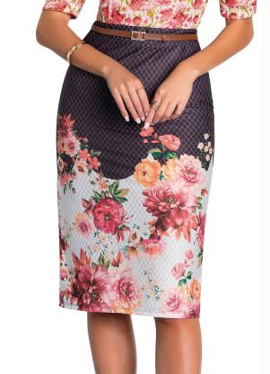 Saia L�pis (Estampa Barrada) Moda Evang�lica