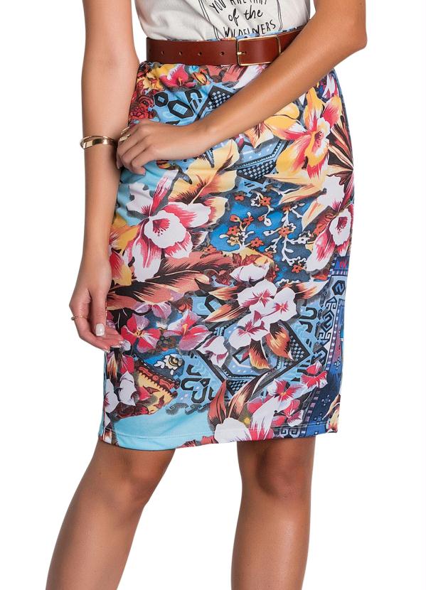 Saia L�pis (Floral Azul) Moda Evang�lica