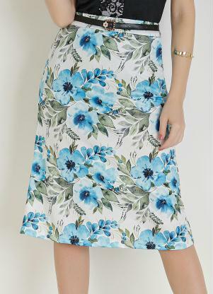 Saia L�pis (Floral Azul) Moda Evang�lica