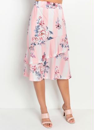 Saia (Listras Rosa) com Babado Moda Evangélica Saia (Listras Rosa) com Babado Moda Evangélica