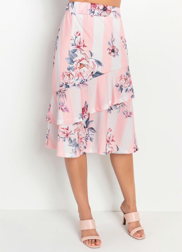 Saia (Listras Rosa) com Babado Moda Evangélica Saia (Listras Rosa) com Babado Moda Evangélica