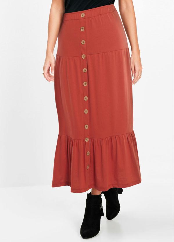 Saia Midi com Babados e Bot�es (Ferrugem)