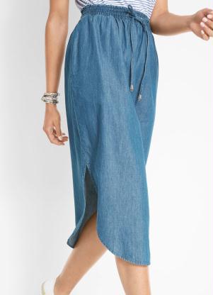 Saia Midi com Cordão (Azul Médio) Saia Midi com Cordão (Azul Médio)