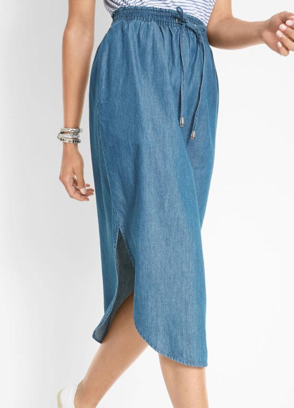 Saia Midi com Cordão (Azul Médio) Saia Midi com Cordão (Azul Médio)
