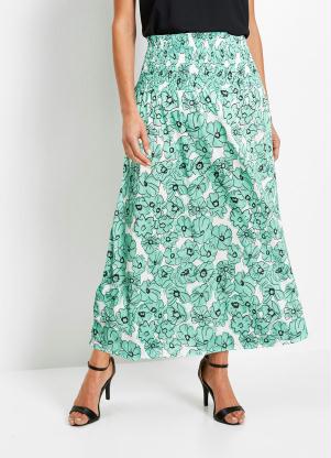 Saia Midi com Lastex (Floral Verde) Saia Midi com Lastex (Floral Verde)