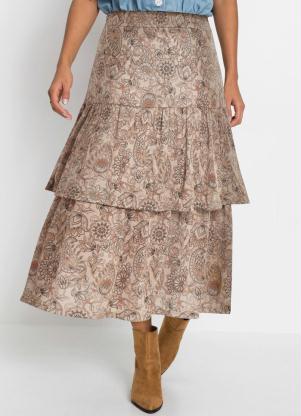 Saia Midi com Recortes (Floral Bege)