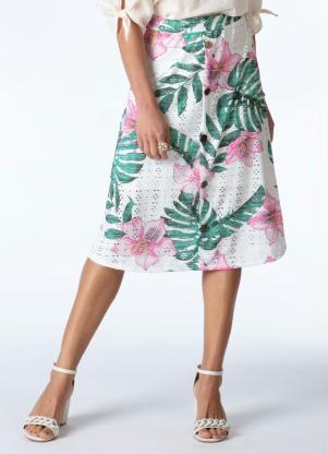 Saia Midi (Floral Tropical) C�s Largo com Bot�es