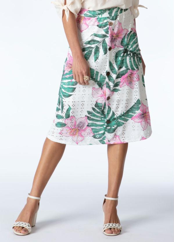 Saia Midi (Floral Tropical) C�s Largo com Bot�es