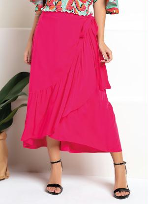 Saia Midi (Pink) Transpassada com Babado na Barra Saia Midi (Pink) Transpassada com Babado na Barra