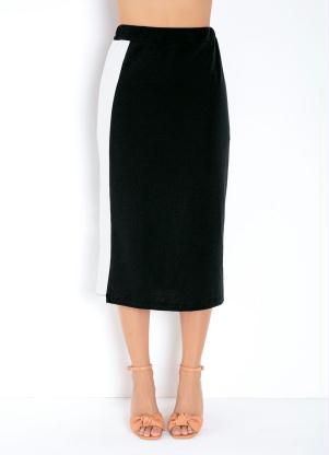 Saia Midi (Preta e Branca) com Fenda Lateral