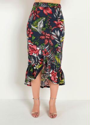 Saia Mullet (Floral Azul) Moda Evang�lica