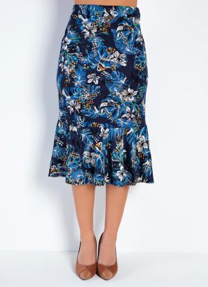 Saia Peplum (Floral Azul) Moda Evang�lica