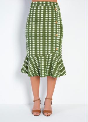 Saia Peplum (Xadrez Verde) Moda Evang�lica