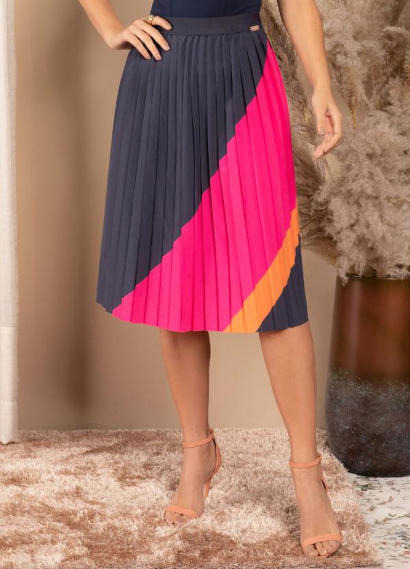 Saia Plissada (Marinho) Cintura Alta