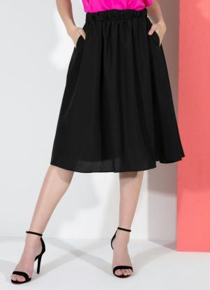 Saia (Preta) Cintura Alta Evasê com Bolsos Saia (Preta) Cintura Alta Evasê com Bolsos