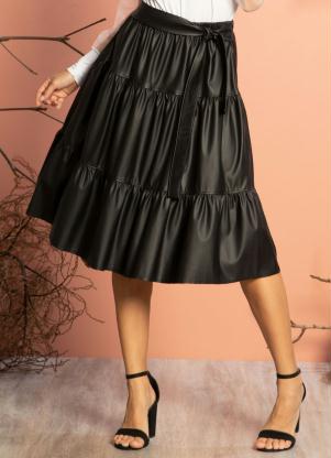 Saia (Preta) Midi com Recortes e Faixa Saia (Preta) Midi com Recortes e Faixa