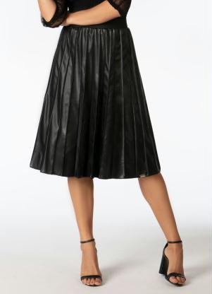Saia (Preta) Midi Plissada com C�s El�stico