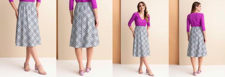 Saia Xadrez Cinza em Malha Crepe