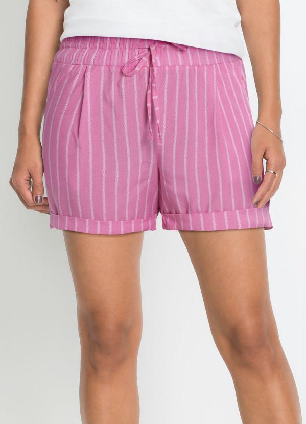 Short com a Barra Dobrada (Listrado Rosa)