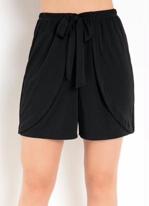 Short (Preto) com Sobreposi��o e Amarra��o