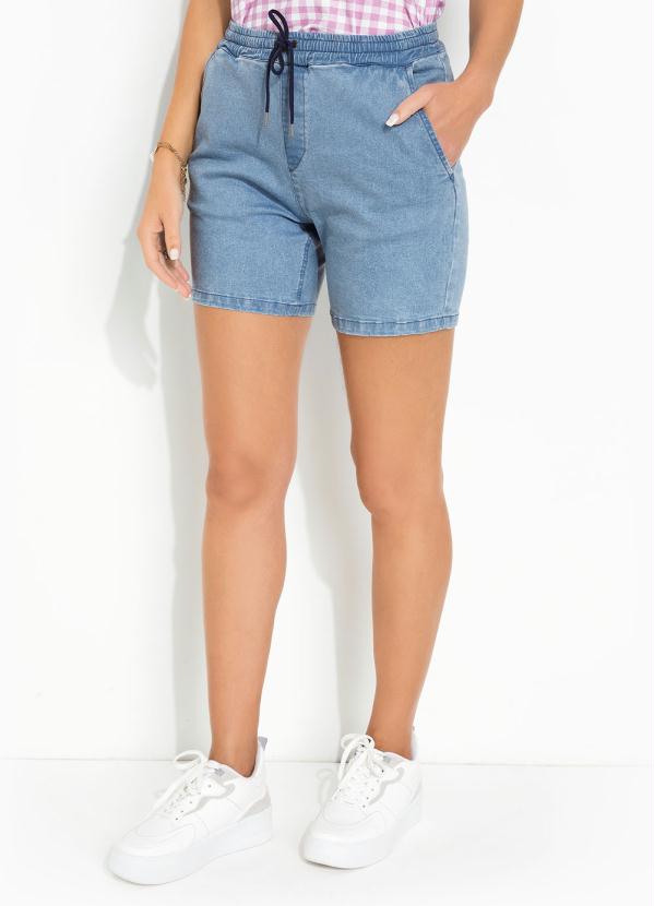 Shorts Jeans com El�stico (Azul Claro)