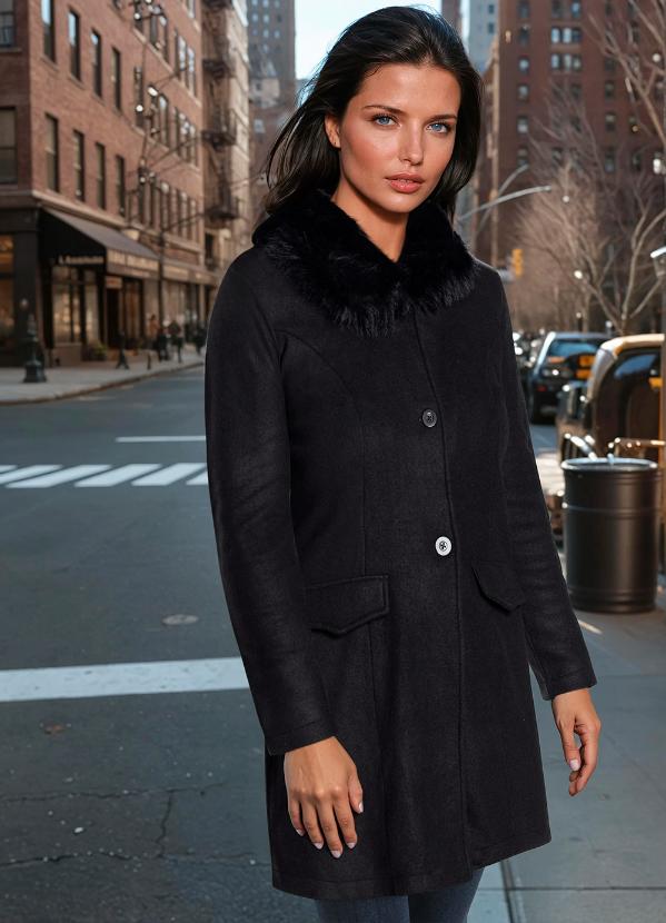 Sobretudo (Preto) em Malha Plush