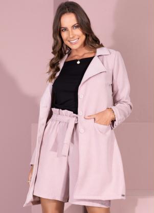 Sobretudo (Rosa) com Bolsos e Bot�es Forrados