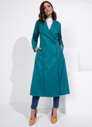 Sobretudo (Verde) com Bolsos e Bot�es Forrados