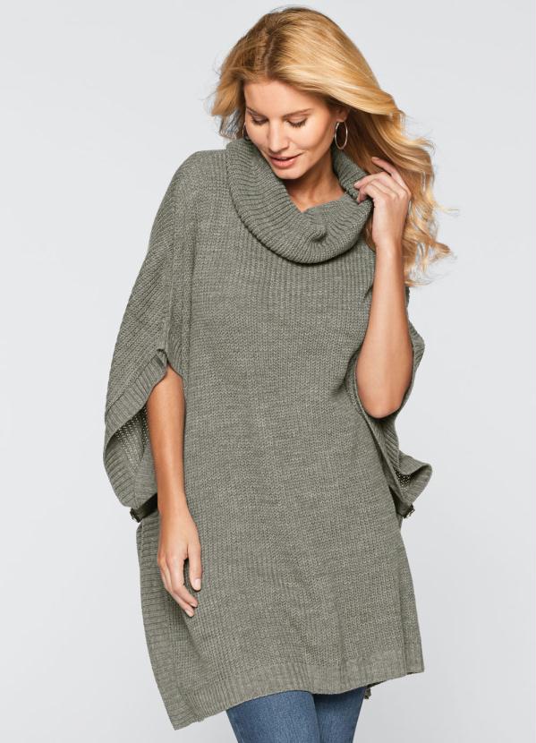 Poncho de Tricô Gola Alta (Cinza) Poncho de Tricô Gola Alta (Cinza)