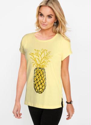 Blusa T-Shirt com Fenda Estampada (Amarela)