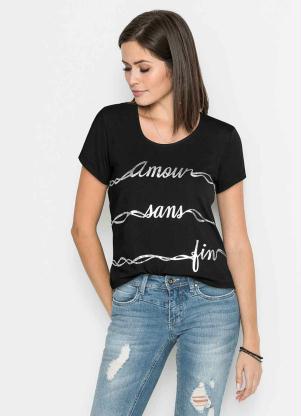 Blusa T-Shirt Estampada (Preta)