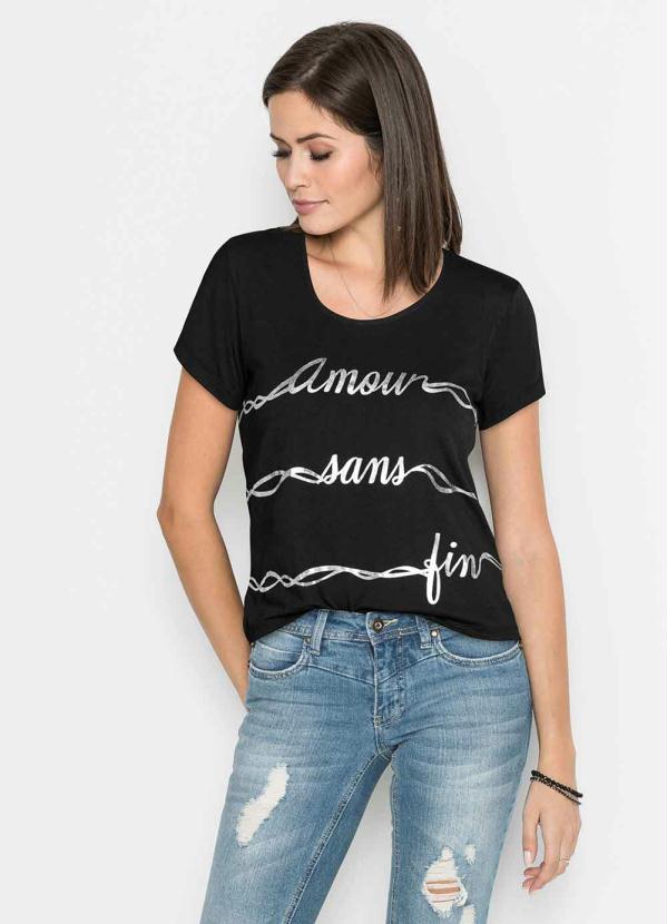 Blusa T-Shirt Estampada (Preta)