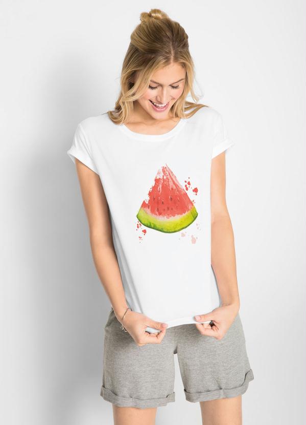 T-Shirt com Estampa de Melancia (Branca) T-Shirt com Estampa de Melancia (Branca)