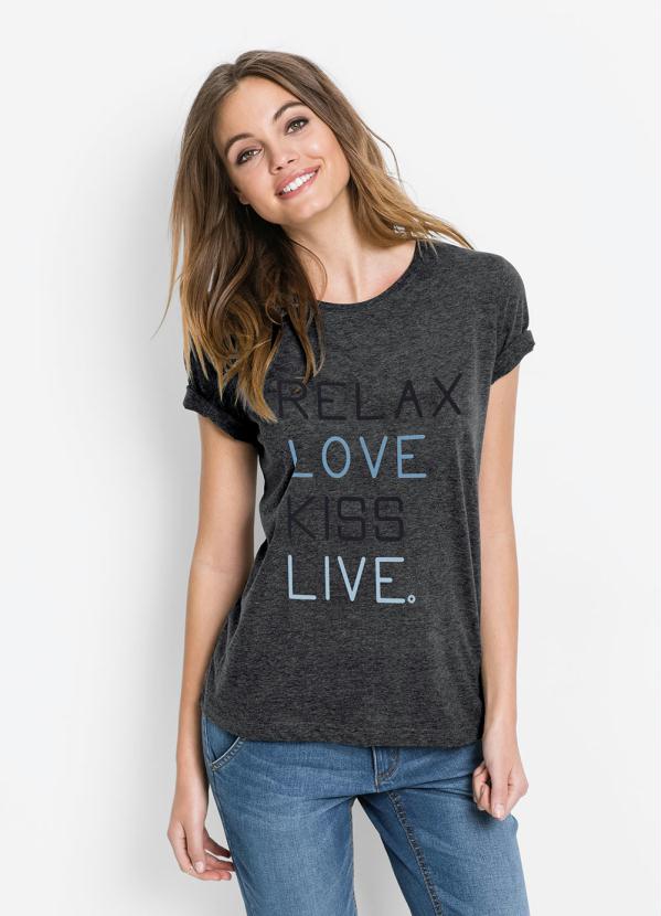 T-Shirt com Estampa Lettering (Cinza Mescla)