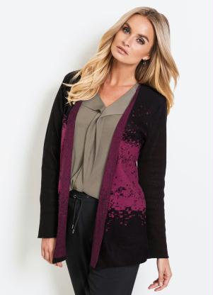Cardigan de Tric� Jacquard (Rosa e Preto)