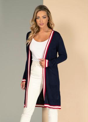 Cardigan em Tric� (Azul) com Bolsos