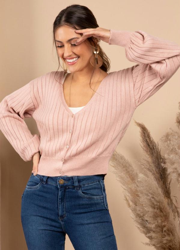 Cardigan (Ros�) com Mangas Bufantes