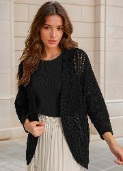 Casaco Alongado de Tric� Preto